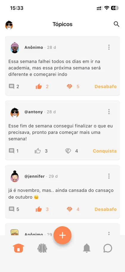 Prévia das comunidades do aplicativo Help My Mind