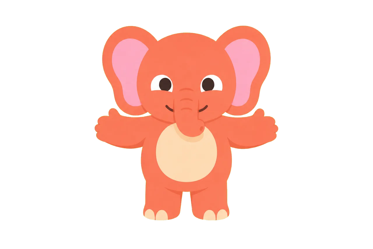 Mindo, el elefante mascota de Help My Mind, sonriendo con los brazos abiertos